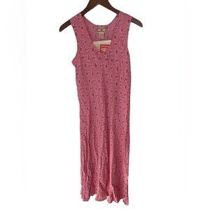 NWT Vintage April Cornell Maxi Dress Large Bias Cut Sleeveless Pink Floral Fairy